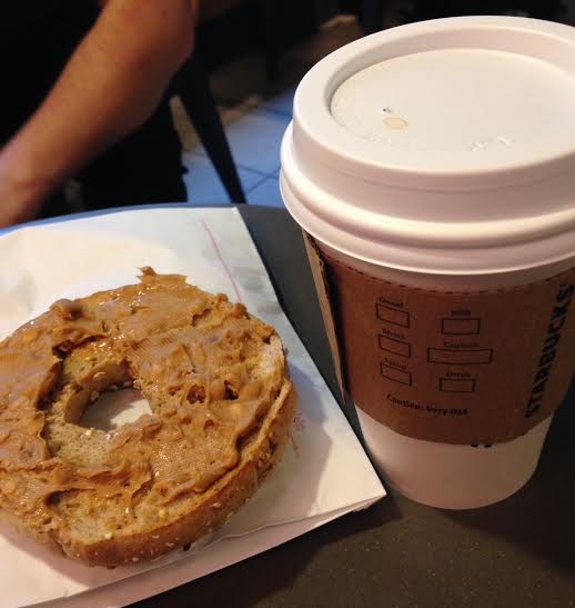 Whole grain bagel + pb and black coffee